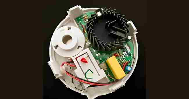 Inside of a photoelectric smoke detector